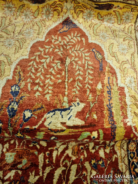 TÖRÖK KAYSERI 100% selyemszőnyeg, fémszálas részletekkel ,145x88 cm