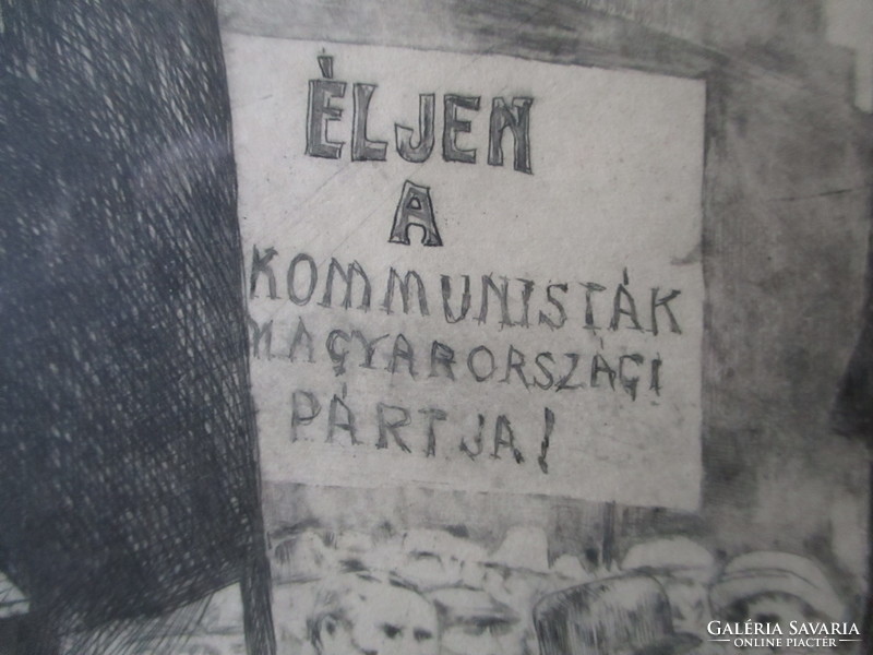 Kommunista témájú rézkarcok /pártirodából származó/ keretezve egységesen. 10 db.