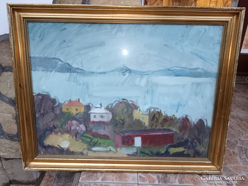 Szikra János balatoni látkép , festmény