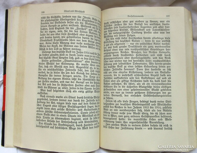 Adolf H:Mein Kampf, 1936 kiadás, I-II kötet, I. 406 oldal, II. 782 oldal, jó állapotban, nem hiányos