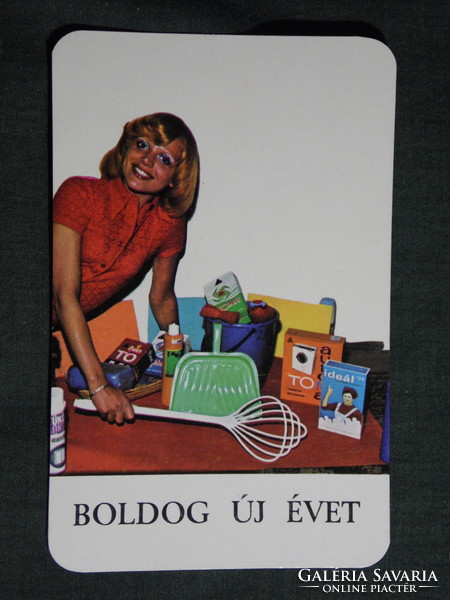 Kártyanaptár,Budapest háztartási illatszer boltok,Tomi mosószer,női modell, 1975,   (7)