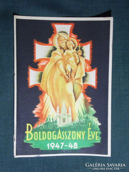 Képeslap,Boldogasszony éve,Mihalovics Zsigmond grafika 1947-48