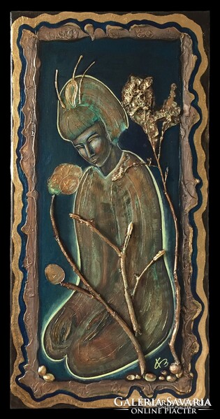 Visszaolvadás a természetbe II. 20 ct.aranyozott jóskép, Károlyfi Zsófia/1952/ Prima díjas művésztől