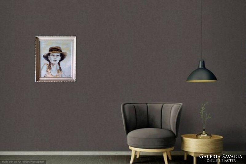 Álmodozó lány. Női arckép tanúsítvánnyal. Prima díjas művész alkotása.Károlyfi Zsófia/1952