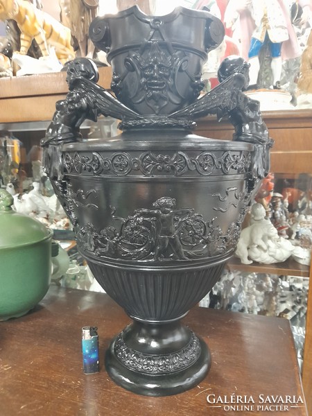 Alt Wien Wilhelm Schiller & Son. Gerbing & Stephan 1895,Faun,Angyalos Kerámia Amfora Váza. 56 cm