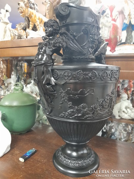 Alt Wien Wilhelm Schiller & Son. Gerbing & Stephan 1895,Faun,Angyalos Kerámia Amfora Váza. 56 cm