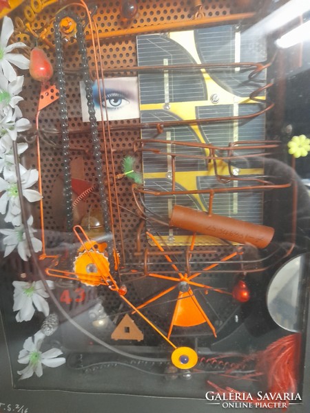 MECHANIKUS KÉP, PERPETUM MOBILE, ÜVEG RÁMÁBAN, SZIGNOZOTT A MÜVÈSZ  ÁLTAL