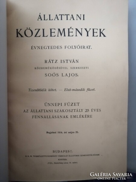 ÁLLATTANI KÖZLEMÉNYEK 1915-1929 /SOÓS LAJOS, CSIKI ERNŐ