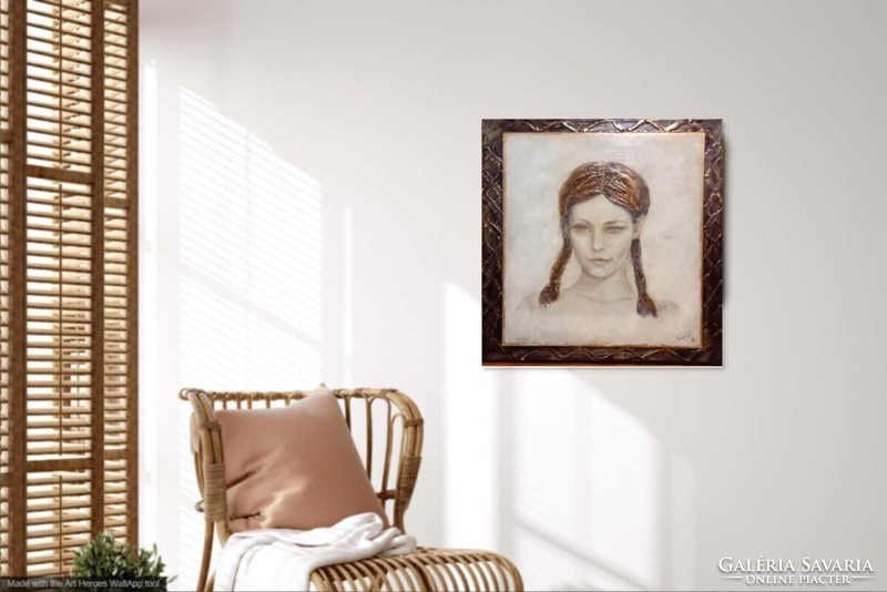Derengő emlék. Női arckép tanúsítvánnyal. Prima díjas művész alkotása.Károlyfi Zsófia/1952