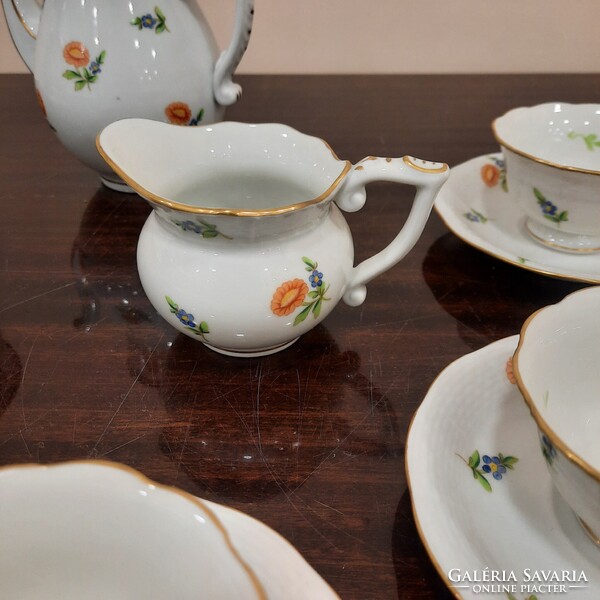 Herendi virágmintás porcelán kávéskészlet, kávés készlet 1.oszt.