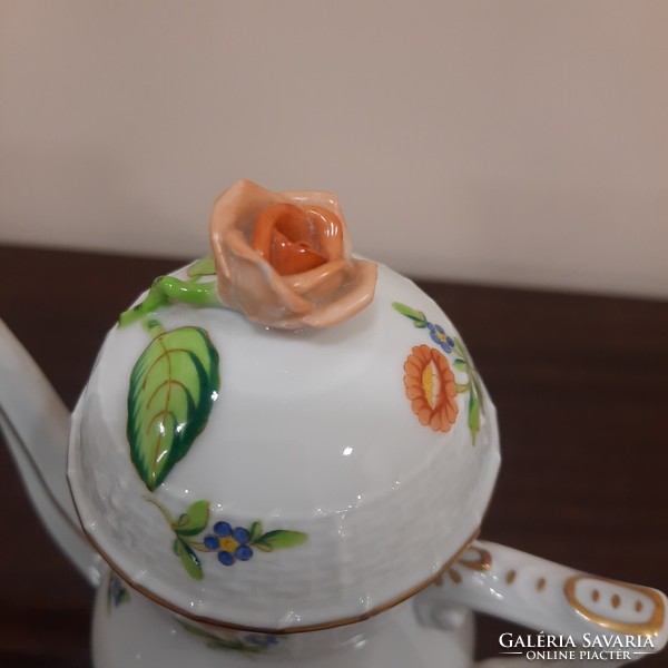 Herendi virágmintás porcelán kávéskészlet, kávés készlet 1.oszt.