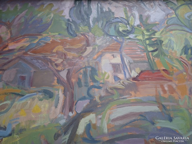 Orosz Gellért (Jászladány, 1919 – Budapest, 2002) Kertekalja, festmény 1967
