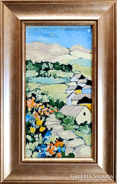 Fehér Margit: Távoli hegyek - tűzzománc - keretezve 27x17cm - alkotás 20x10cm - FM24/912