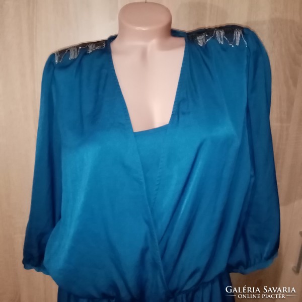 PROMOD kék dupla hatású vállain díszítéses alkalmi ruha 40/42