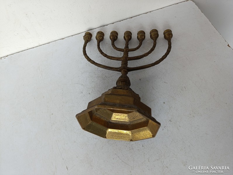 Antik menora judaika nagy réz zsidó gyertyatartó 7 ágú menóra lábán öntési anyaghiba repedés 527