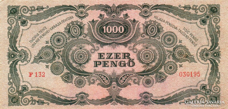 Papírpénz: Ezer (1000) Pengő, 1945. Bélyeggel.