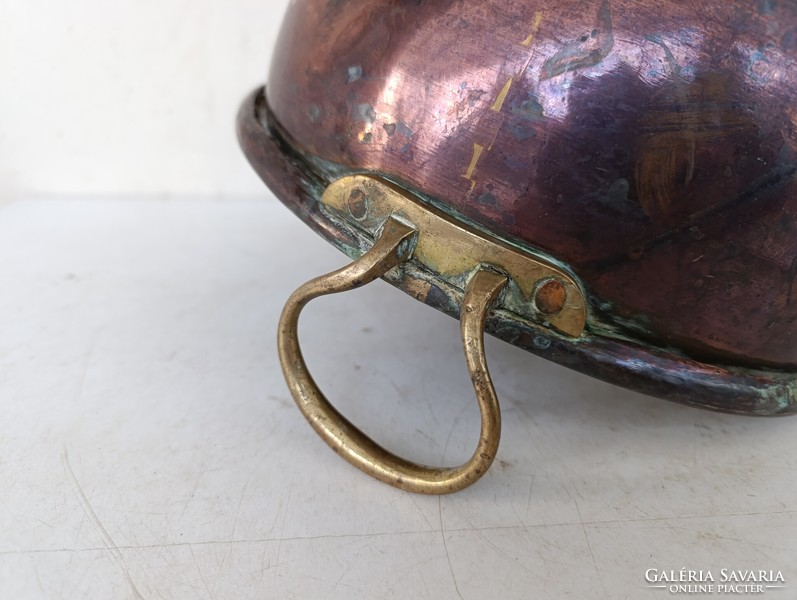 Antik habüst patinás vörösréz réz hab üst sárgaréz fülekkel konyhai eszköz horpadt 714 1238