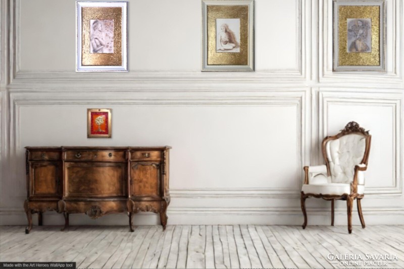 Akt gyümölcsökkel. 35x25cm külső, 17x12cm belső méretű miniatúra. Károlyfi Zsófia Prima díjas műve.