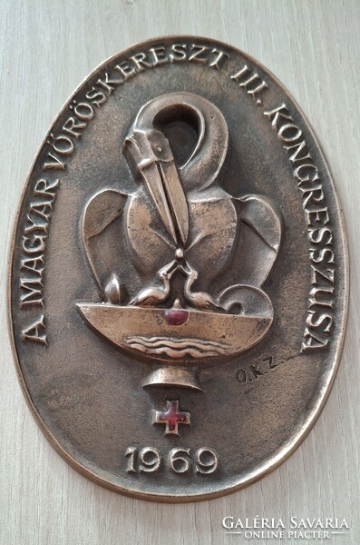 Olcsai Kiss Zoltán: A Magyar  Vöröskereszt III. Kongresszusa nagyméretű bronz  emlék plakett dobozáb