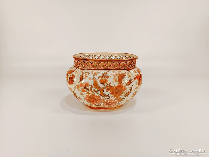 ZSOLNAY ANTIK KÉZZEL FESTETT KASPÓ, MÉLYNYOMÁSOS FORMASZÁM ! (R042)