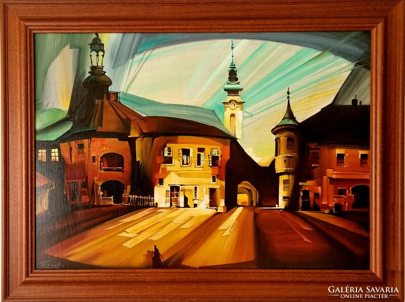FASSEL L'UOSA FERENC : Utcarészlet olajfestmény 70 x 50cm