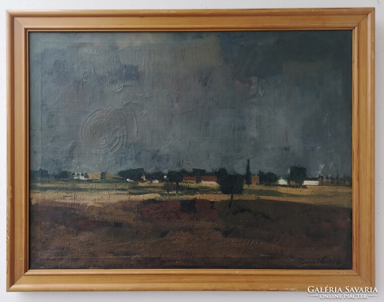 Batári László(1920-1997): Kecskemét környéki táj. Jelzett olajfestmény.