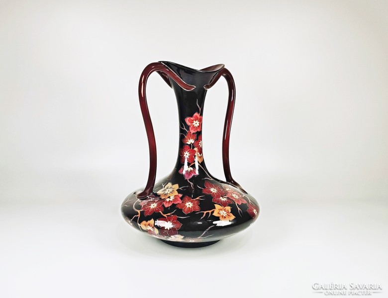 ZSOLNAY, VIRÁGMINTÁS  TÖBBTŰZŰ EOSIN SZIGNÓZOTT KÉZZEL FESTETT PORCELÁN VÁZA, HIBÁTLAN! (BT005)