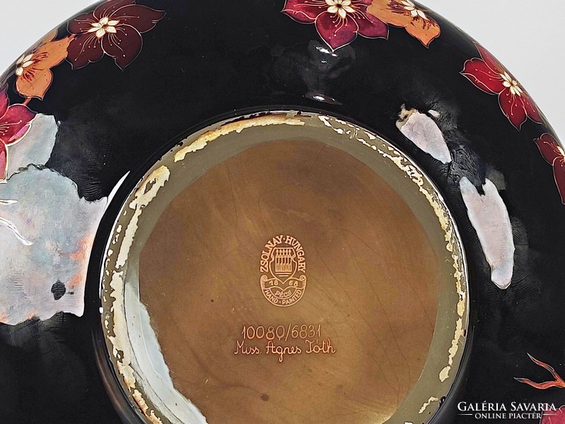 ZSOLNAY, VIRÁGMINTÁS  TÖBBTŰZŰ EOSIN SZIGNÓZOTT KÉZZEL FESTETT PORCELÁN VÁZA, HIBÁTLAN! (BT005)
