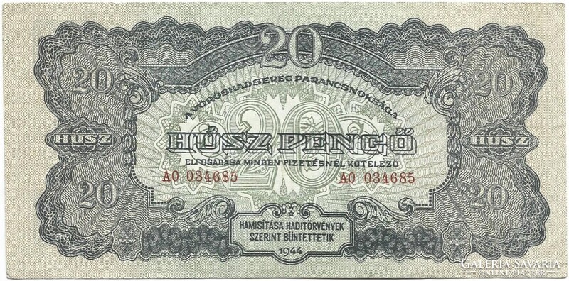 20 pengő 1944 VH. számozás 3 mm. 3.