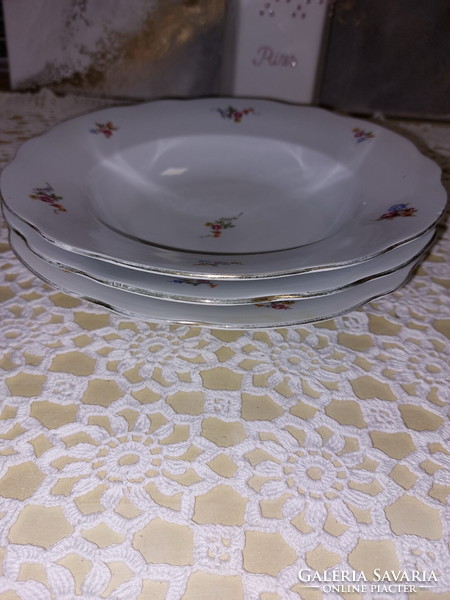 Zsolnay virágos, aranyszélű, porcelán mély tányér