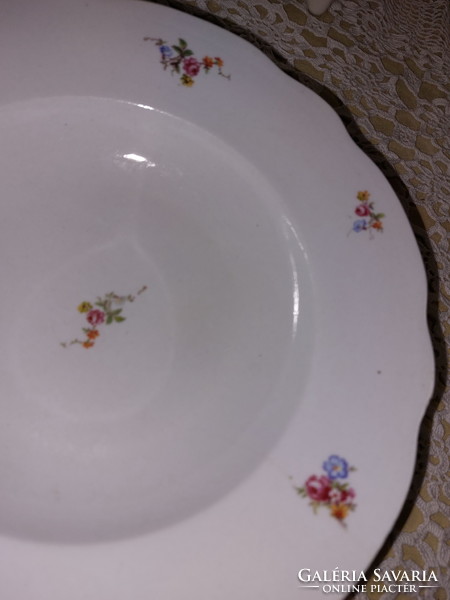 Zsolnay virágos, aranyszélű, porcelán mély tányér