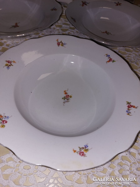 Zsolnay virágos, aranyszélű, porcelán mély tányér
