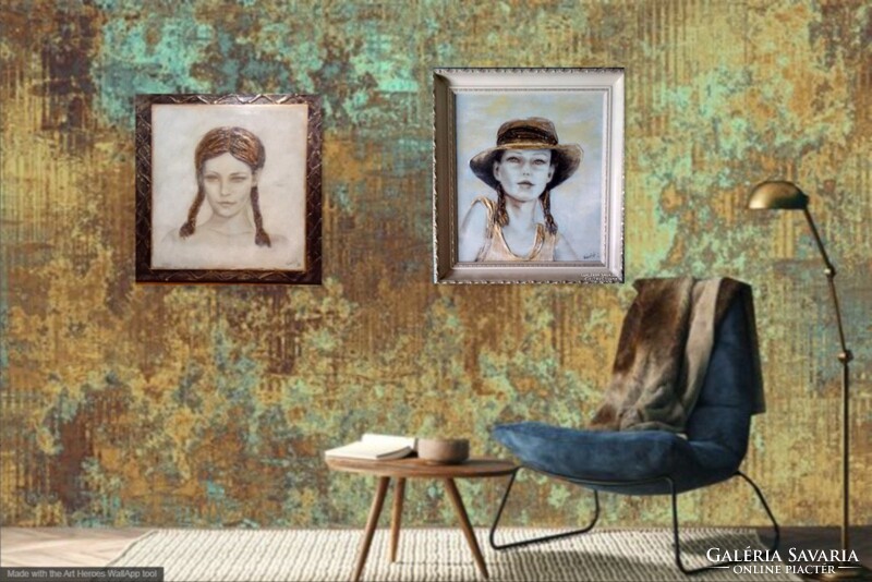 Derengő emlék. Női arckép tanúsítvánnyal. Prima díjas művész alkotása.Károlyfi Zsófia/1952