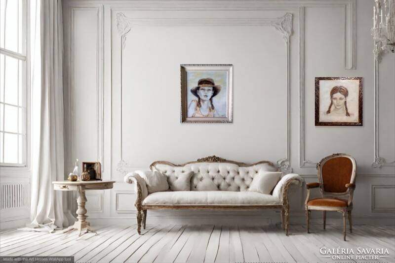 Derengő emlék. Női arckép tanúsítvánnyal. Prima díjas művész alkotása.Károlyfi Zsófia/1952