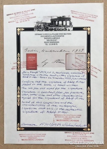 Adolf HItler Mein Kampf 1927 hand signature 1939