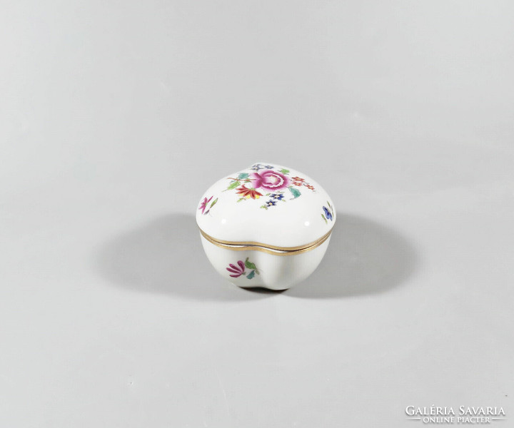 HERENDI, NANKING BOUQUET MINTÁS SZÍV ALAKÚ ÉKSZERESDOBOZ, KÉZZEL FESTETT PORCELÁN, HIBÁTLAN (BT015)