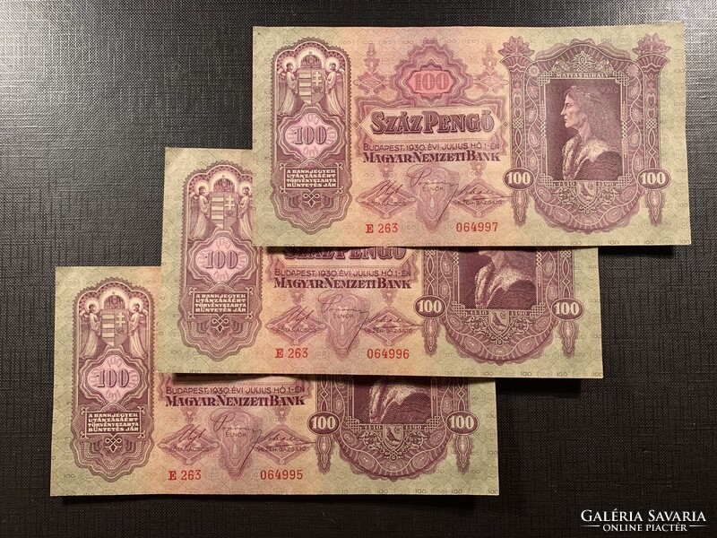 *** Hajtatlan 3 db os sorszámkövető 100 pengő  1930  ***