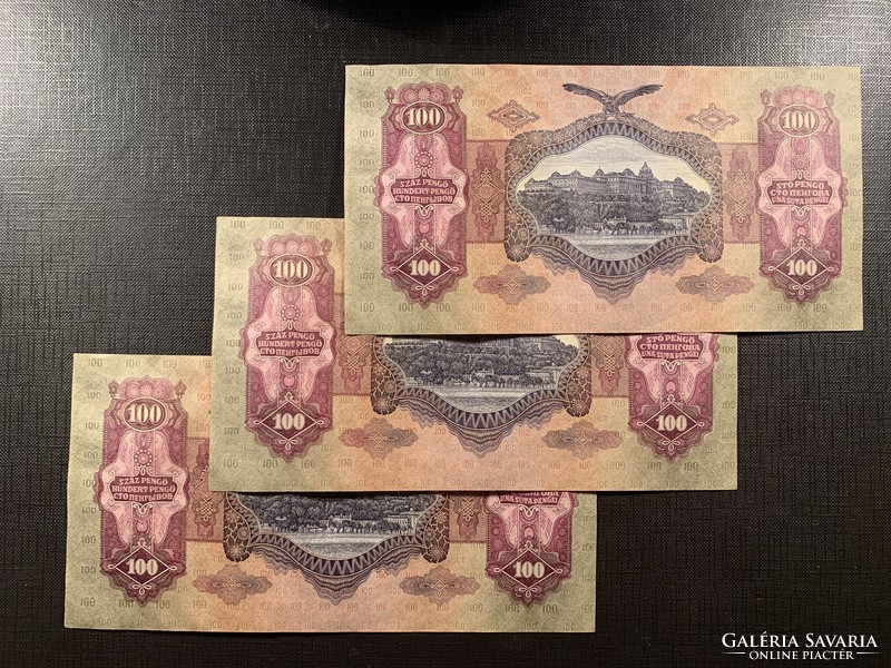 *** Hajtatlan 3 db os sorszámkövető 100 pengő  1930  ***