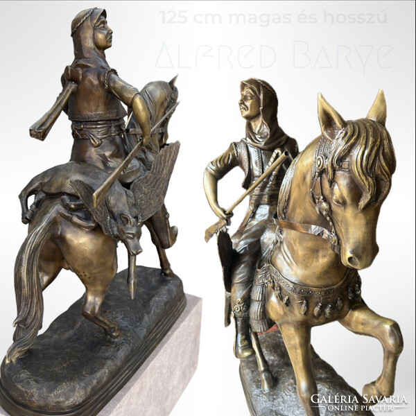Alfred Barye (1839-1882) nyomán - Arab lovas hazatérése a vadászatból - monumentális bronz sz