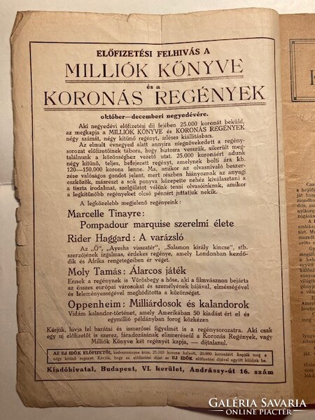 "Milliók Könyve" füzetsorozat 134. szám - Hornung: Ki élni és halni tud érted - 1920