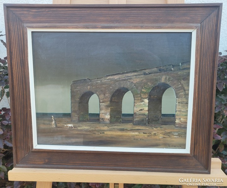Ifj. Benedek Jenő (1939-2019): "Római Vízvezeték" KÉPCSARNOKOS festmény!