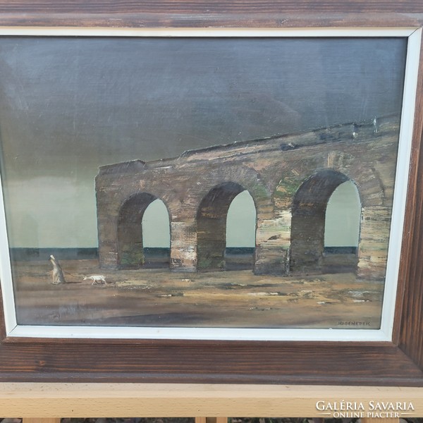 Ifj. Benedek Jenő (1939-2019): "Római Vízvezeték" KÉPCSARNOKOS festmény!