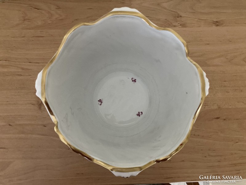 HERENDI porcelán kaspó Apponyi indiai kosár mintás, purpur lila pink, kézzel festett, HIBÁTLAN