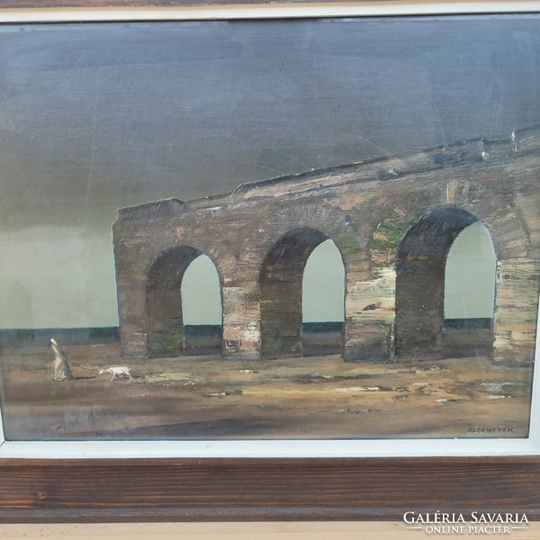 Ifj. Benedek Jenő (1939-2019): "Római Vízvezeték" KÉPCSARNOKOS festmény!