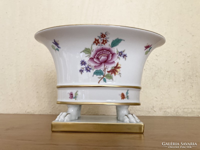 HERENDI körmös oroszlánlábas kaspó, váza, Nanking Bouquet multicolor, kézzel festett, HIBÁTLAN