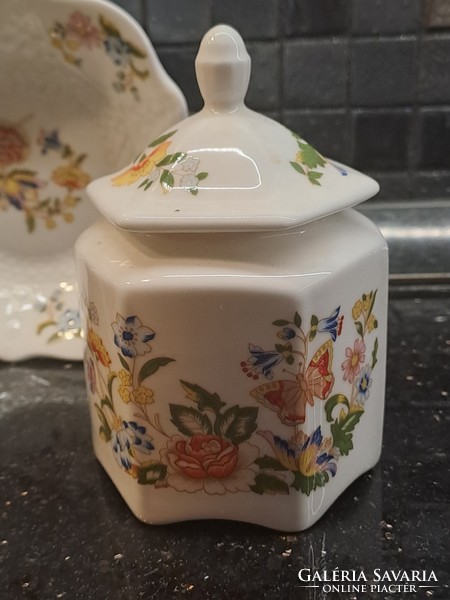 Aynsley angol porcelán cottage garden dekorral váza tálka bonbonier pillangós virágos