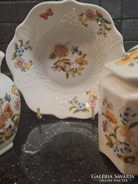 Aynsley angol porcelán cottage garden dekorral váza tálka bonbonier pillangós virágos