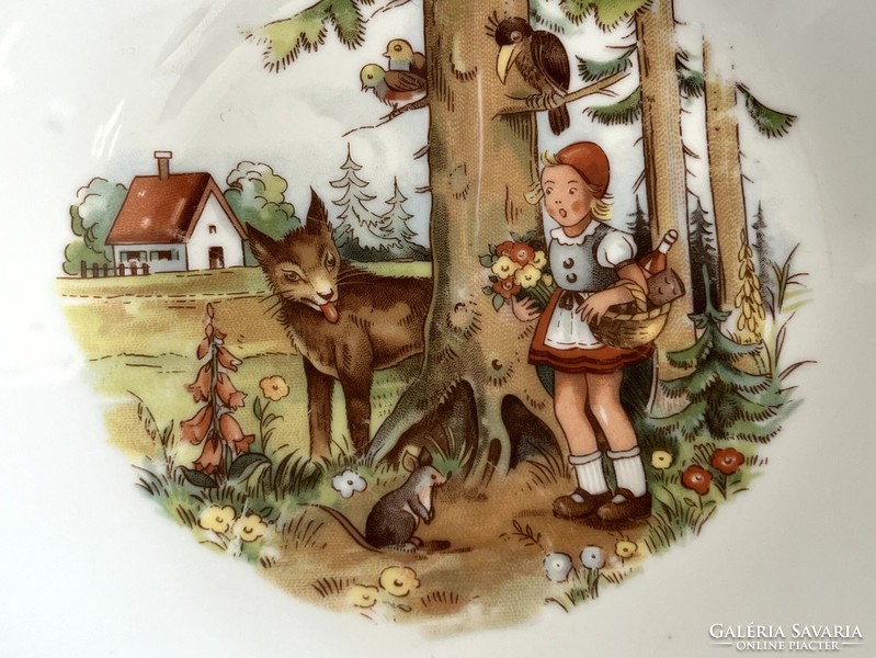 Vintage, retro Kahla mesemintás (Piroska és a Farkas), mesejelenetes, gyerek porcelán mély tányér