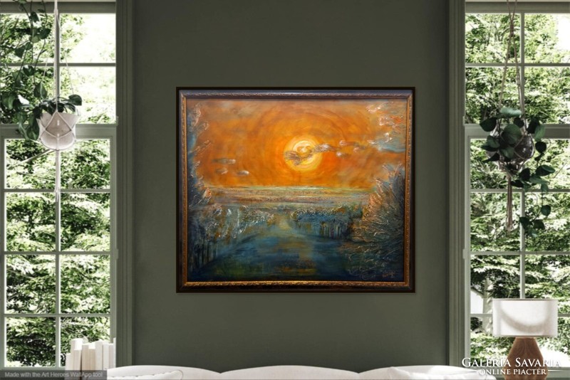 Prima díjas művész Mesél a Hold Lovászi felett.,102x87 kép tanúsítvánnyal.  Károlyfi Zsófia (1952-)