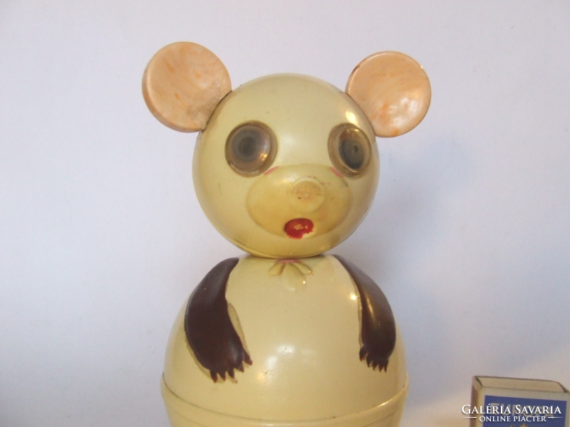 Régi, retró vintage játék csörgő figura, kelj fel jancsi baba,keljfeljancsi, maci, mackó változatban